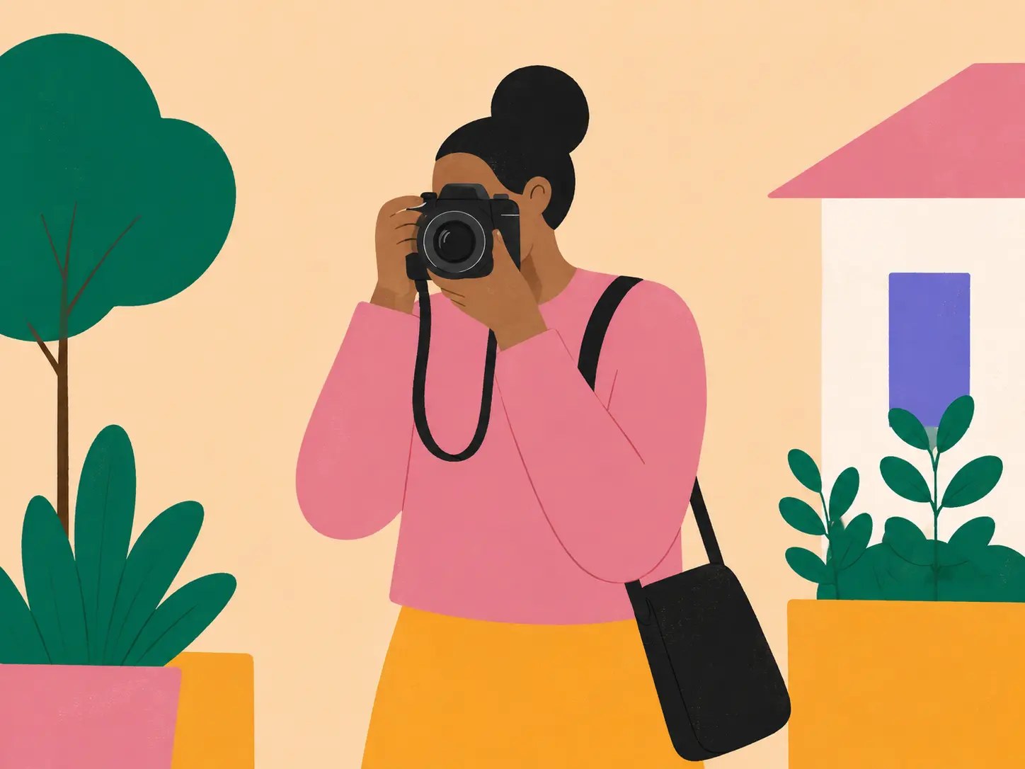 An illustration of a person taking a photograph outdoors