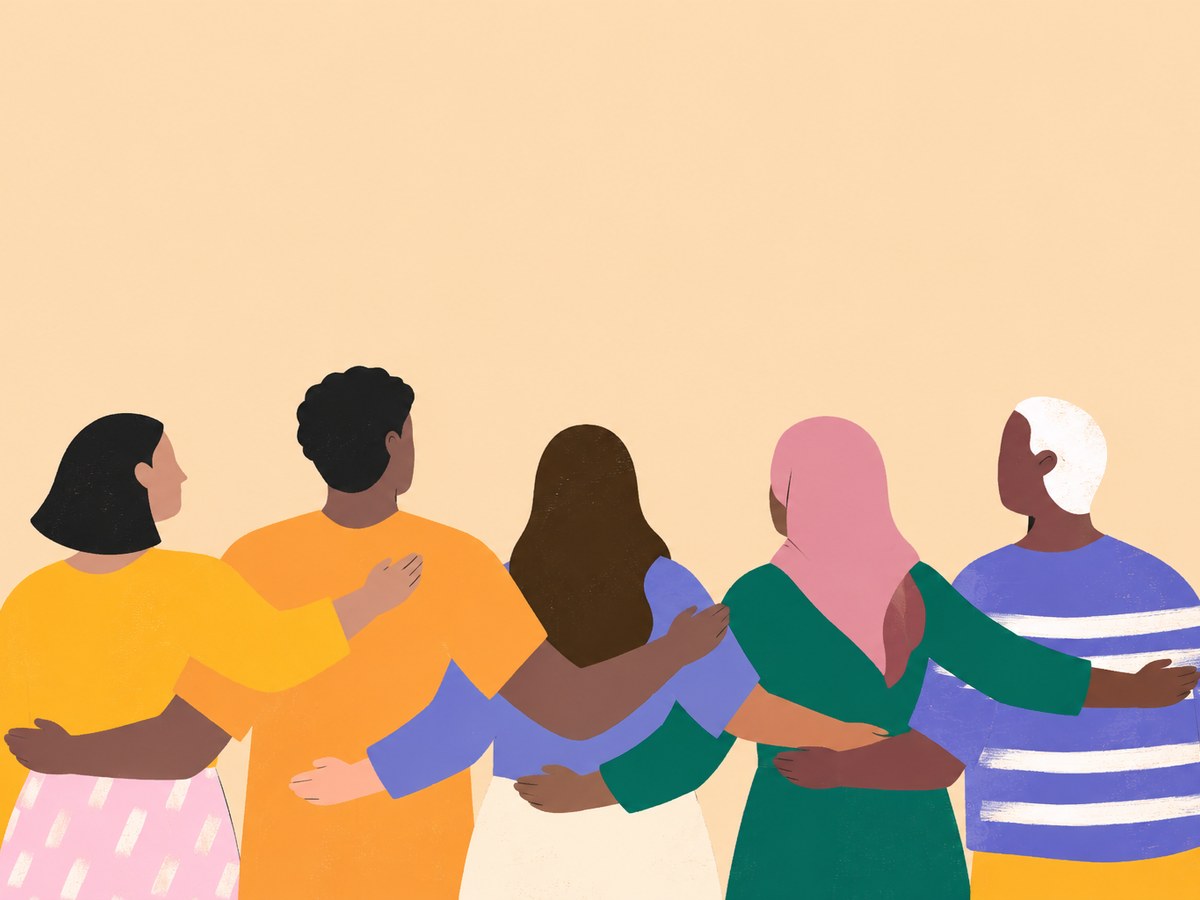 An illustration of a group of people gathered together in their community